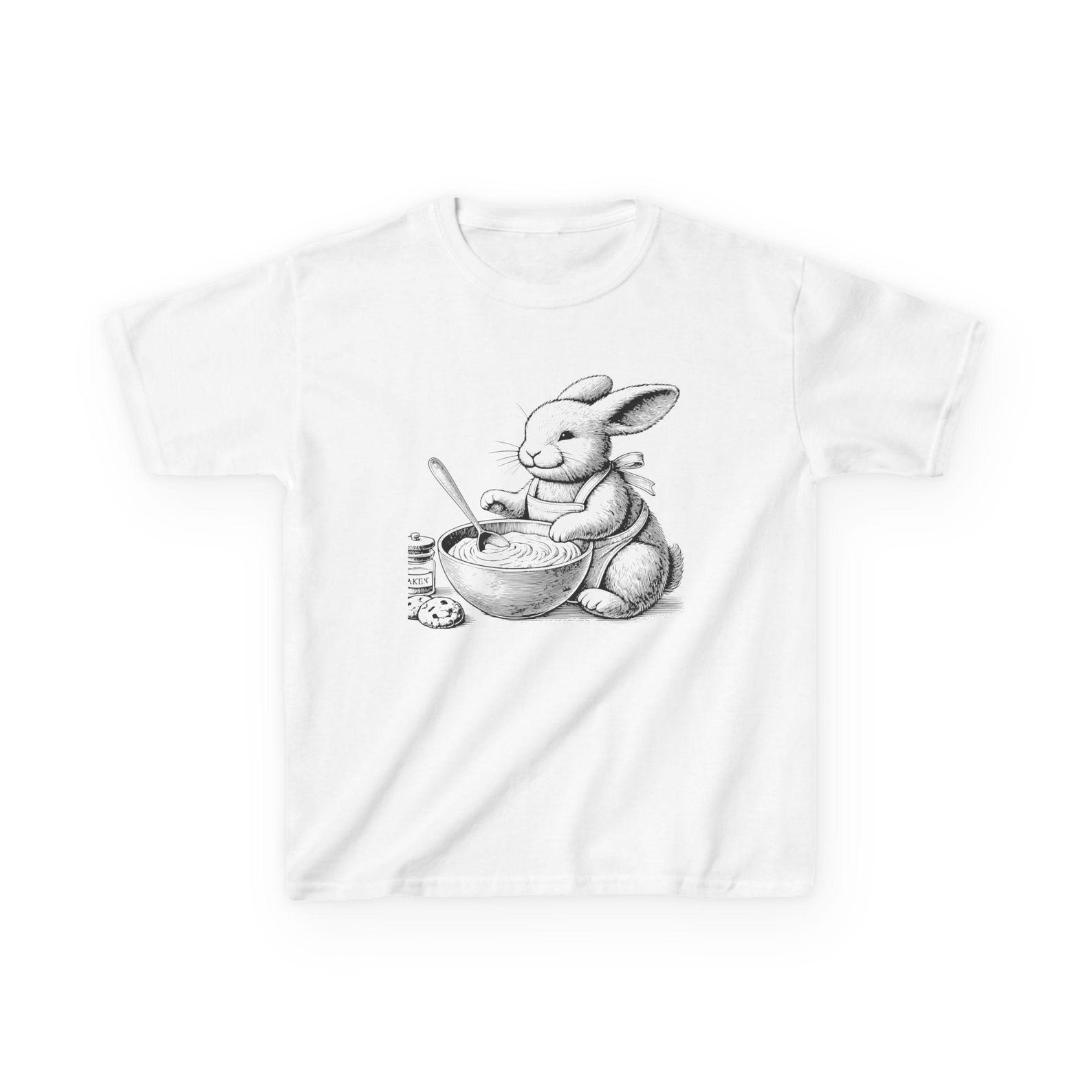 Whimsical Bunny Cooking Kids Tee: Easter Spring Apparel S