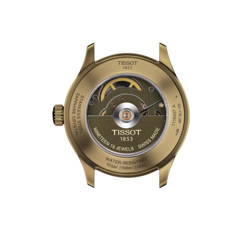 Tissot Casual-Sport Swiss Automatic Watch: 43mm khaki-PVD Stainless Steel Case, Black Matte Dial with Date, Swissmatic ETA T116.407.36.051.00