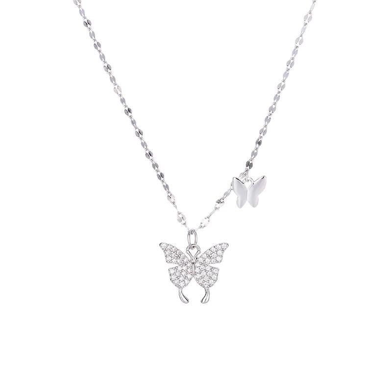 Full Diamond Butterfly Pendant Necklace Women Luxury Zircon Clavicle Chain