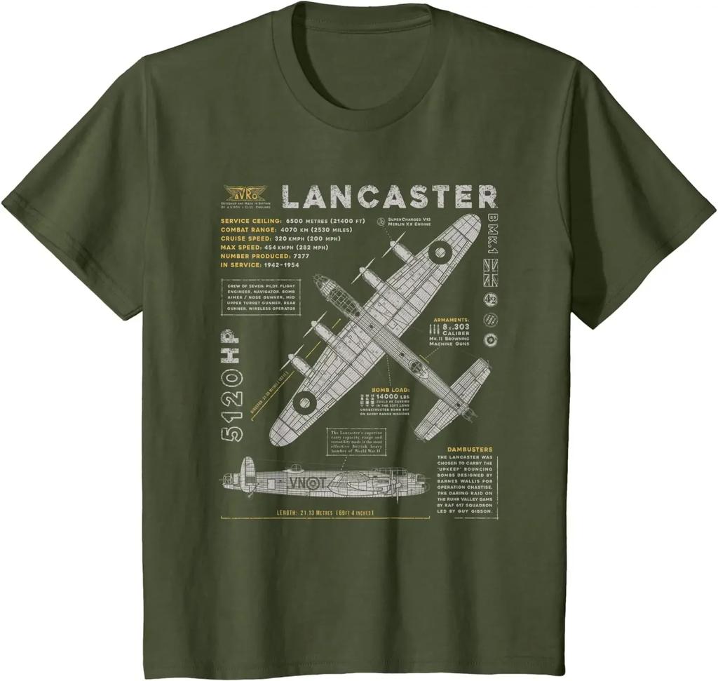 Oneck Summer Short Sleeve Casual Unisexs Tshirt Size S5xl Raf British Lancaster Bomber Blueprint T100 Cotton Style