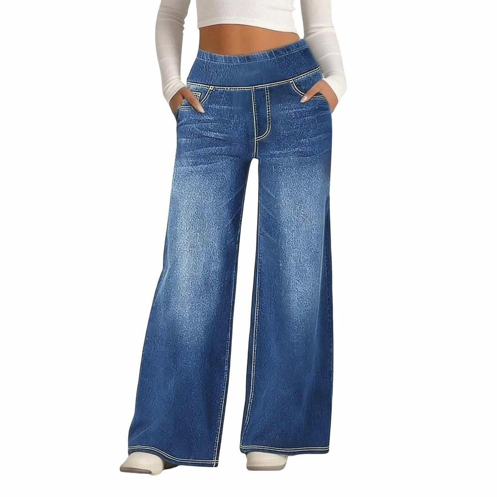 Women Wide Leg Relaxed Fit Denim Trousers Casual High Waisted Straight Pants Jeans