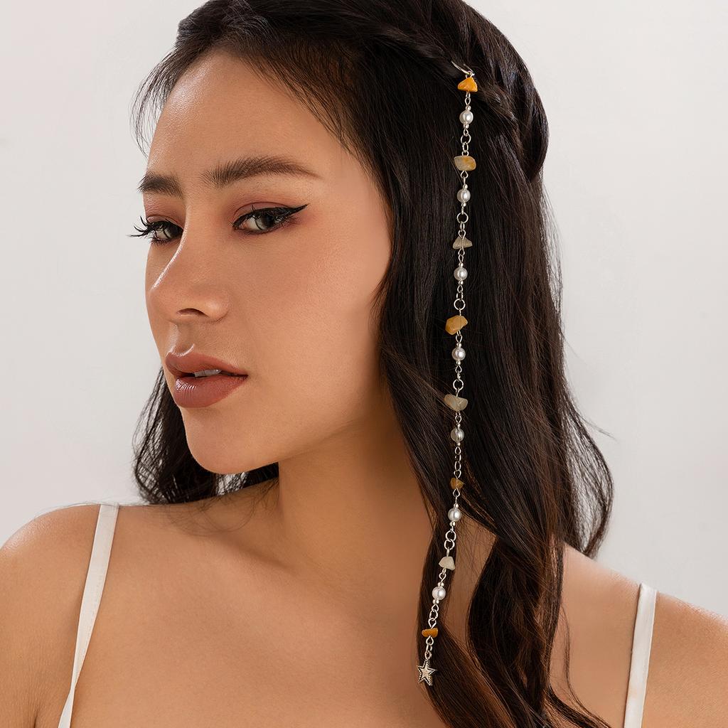 Ingemark Personality Ethnic Style Braided Hair Ring Tassel For Women Imitation Pearl Star Butterfly Moon Pendant Hair Jewelry