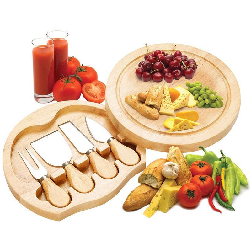 Bamboo Cheese Board with Knife Set and Drawer Tray