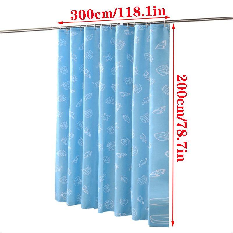 Blue Printing Mediterranean Shower Curtain With Hooks  Waterproof Bathroom