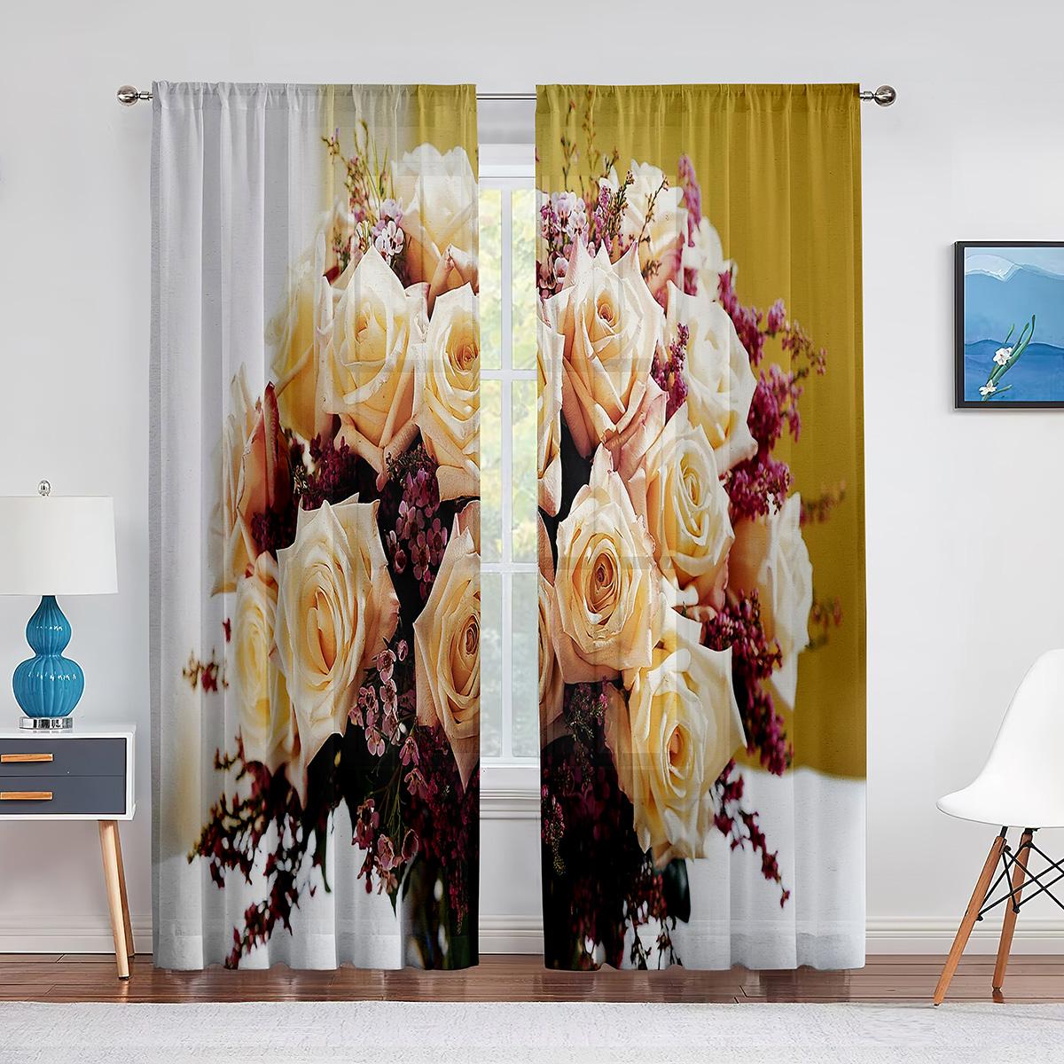 Красная Роза День Святого Валентина Цветочный Романтический Тюль Прозрачные Оконные Шторы — фото 3
