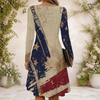 Women Criss Cross V Neck Long Sleeve American Flag Printed Curved Hem Dress