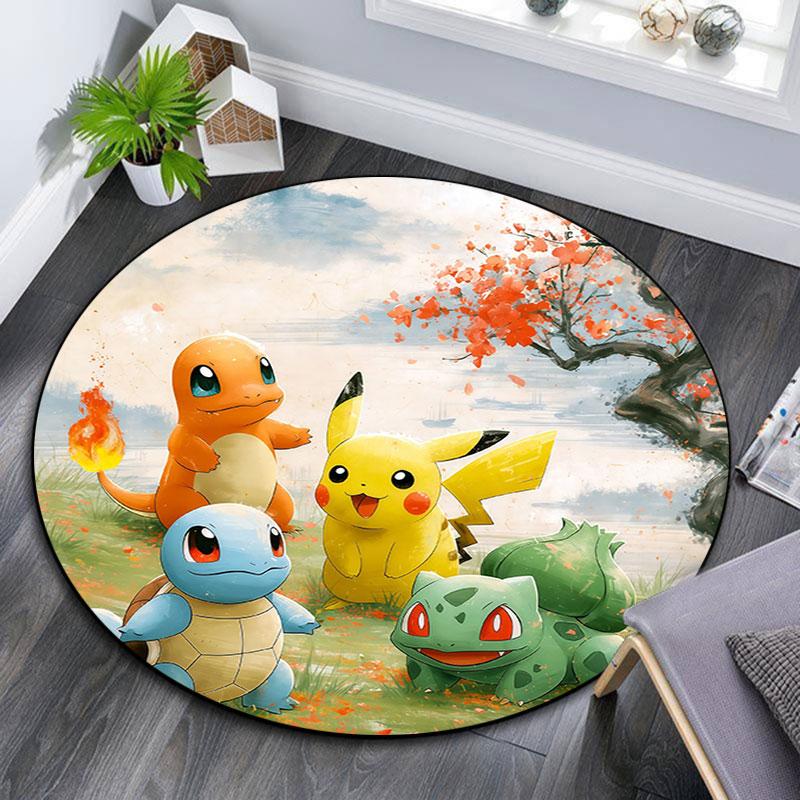 Pokémon,Round Area Rug,Carpet Rug for Living Room Bedroom Sofa Playroom Decor,Non-slip Floor Mat