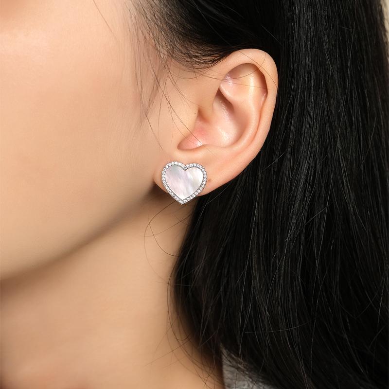 APM Monaco White mother-of-pearl heart 925 silver earrings for women AE14061OXNC