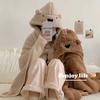 Kawaii Bear Hooded Blanket Fleece Material Blanket Shawl Ins Style Wearable Blanket  Living Room