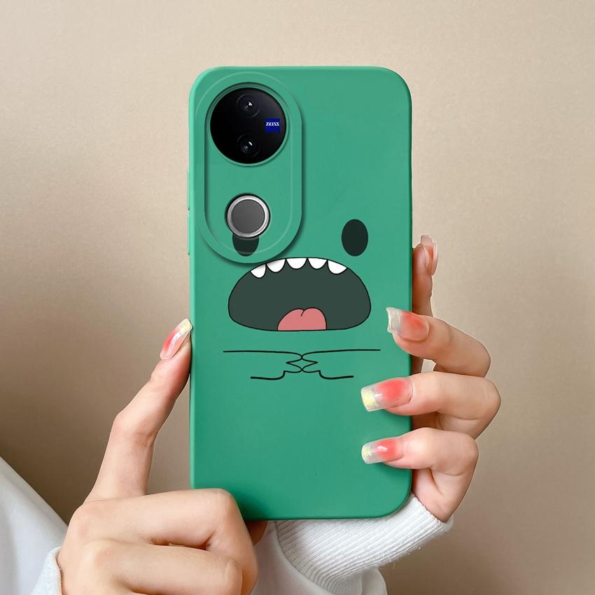 For Vivo V50 Y16 Y31 Y53S Y55 IQOO Z10X Y51 Y70 Phone Bags Naughty Dinosaur Pattern Liquid Silicone Dustproof Full Protective Case For Vivo Back Cover