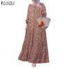 Women Floral Print Loose Casual Round Neck Long Sleeve Dress