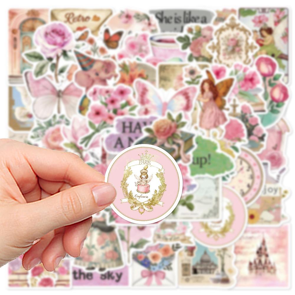 10/30/50pcs Cute Cartoon Retro Pink Collage Doodles Stickers Waterproof Graffiti Luggage Stationery Aesthetic Art Sticker Decor