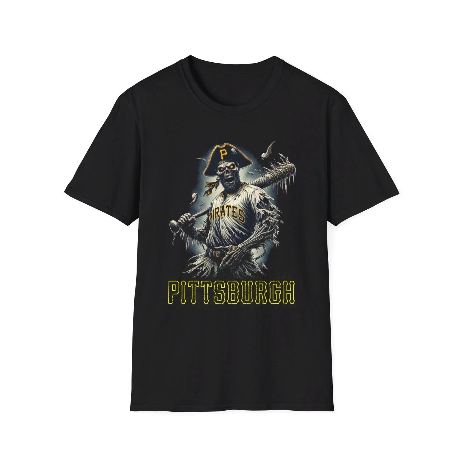 Men s and Women s T-shirts Pittsburgh Pirates Horror Mash-Up T-Shirt - Spooky Baseball Fan Apparel M