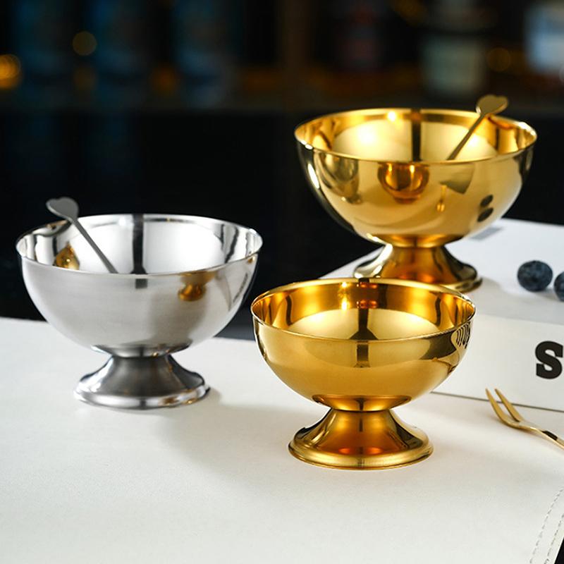 Salad Cup Safe Stainless Steel Ice Cream Cup Gold Silver Dessert Bowl With Ice Cream Spoon Accessories Household Kitchen Tools