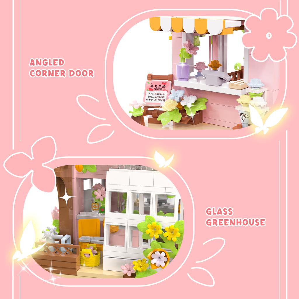 Flower House Shop Building Blocks Set Ideal Present for Flower and Architecture Lover Garden House Model Building Toy 369PCS