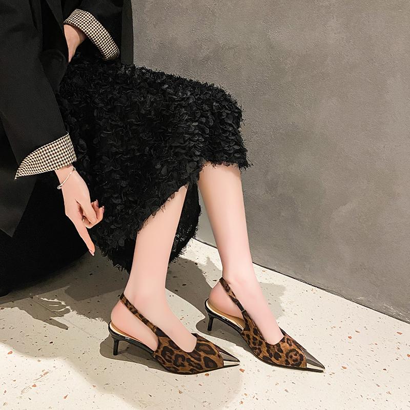 Sexy Leopardí Slingbacks Dámské Lodičky Streetový Styl Tenké Vysoké Podpatky Striptérka Párty Šaty Sandály Jarní Pantofle