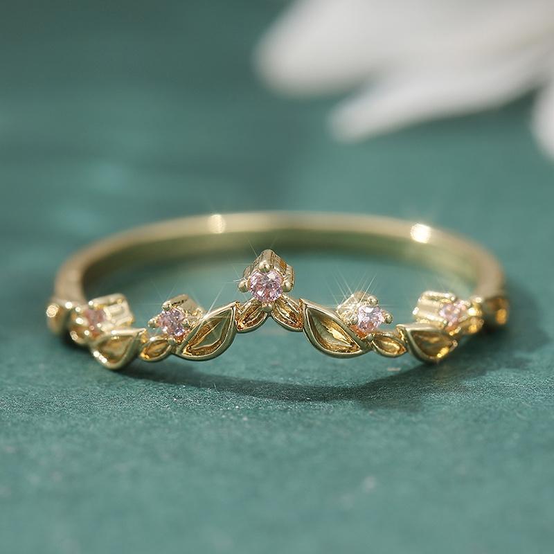 2 Pcs Retro Elegant Pink Zircon Ring Set for Women Engagement Proposal Jewelry