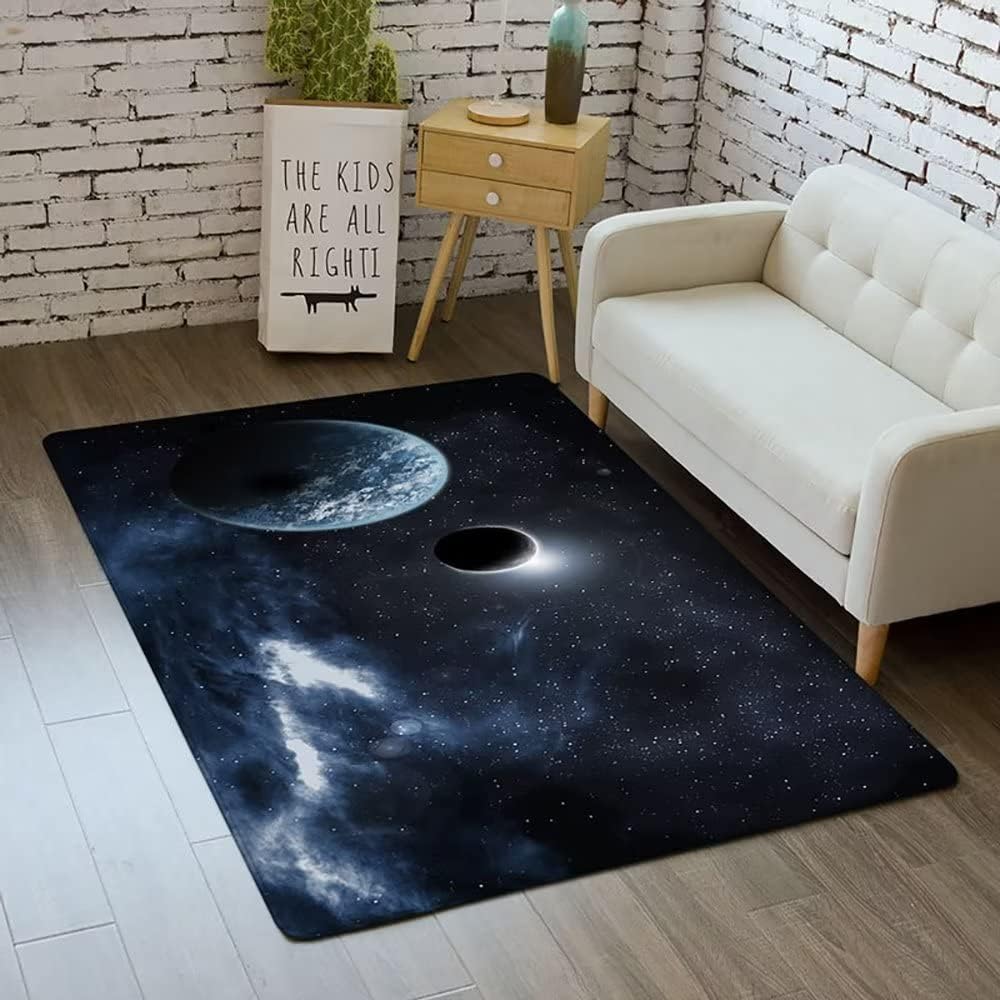 Galaxy Space Print Liivng Room Carpet Daily Home Non-Slip Washable Floor Mat Modern Bedroom Kitchen Hallway Starry Sky Decor Rug