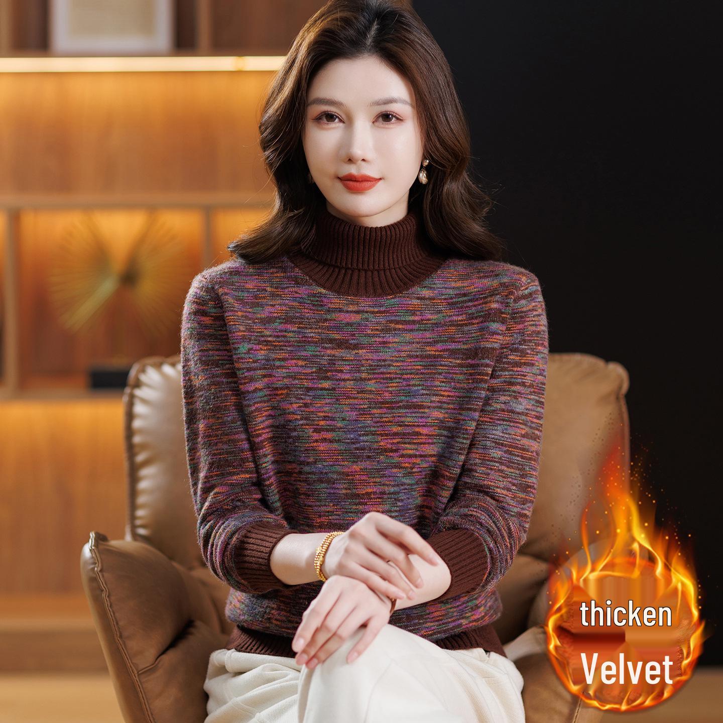 

Women s Fleece-Lined High Neck Knit Sweater – Warm, Thick, Short, Two-Lapel Top for Middle-Aged and Elderly XL (Recommended 115-125 Jin)
