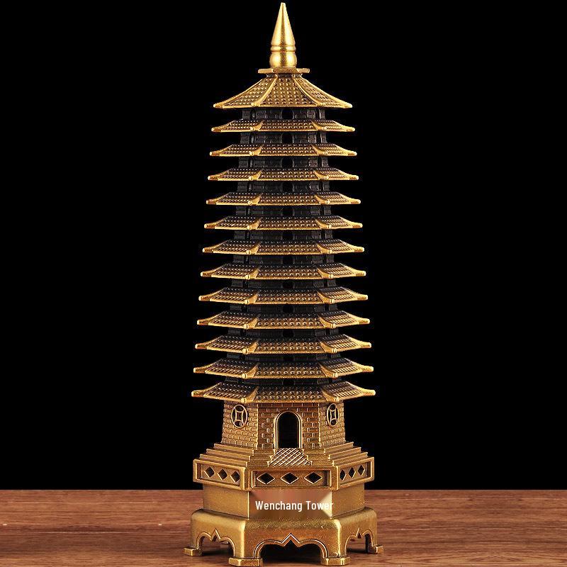 Solid Copper 13-Story Wenchang Pagoda Feng Shui Desk Ornament