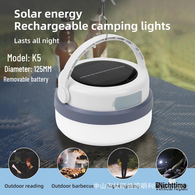 Super Bright Solar Camping Lantern - Emergency Light, Dimmable, Rechargeable, and Portable for Outdoor Use