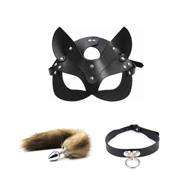 3pcs 40CM Fox Tail Anal Plug Collar Sexy Cat Mask Exotic Sex Products For Adults Games Bondage BDSM Sex Toys For Women