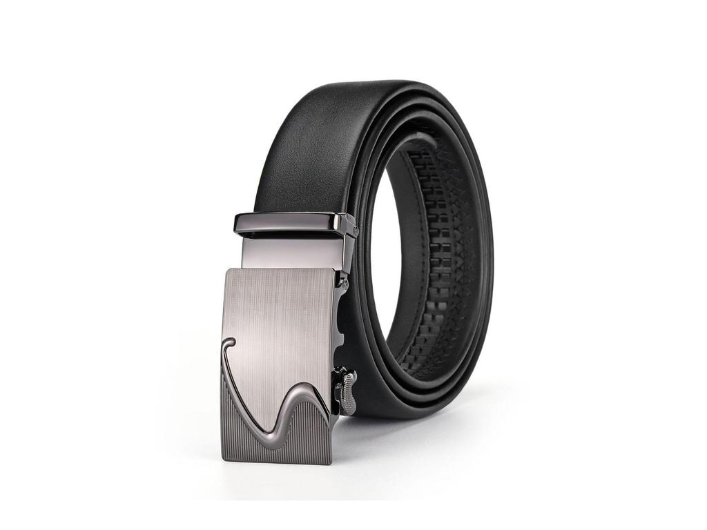 Men's Leather Belt - Casual Business Style with Smooth Alloy Automatic Buckle