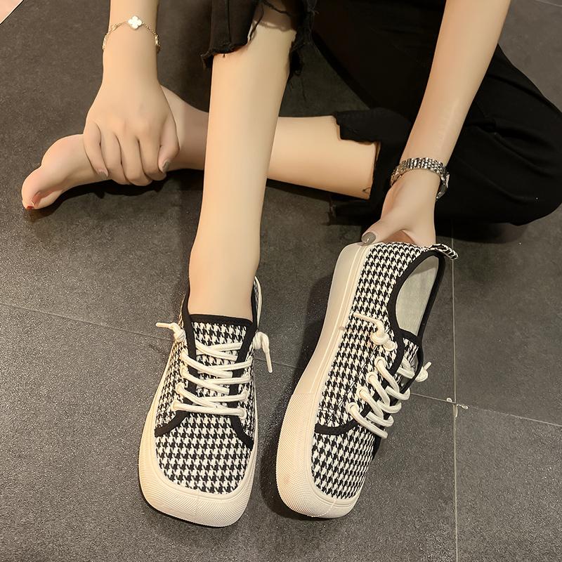 Wide Feet Square Toe Canvas Loafers Women's Leisure Lace Up Sneakers Platform Leopard Zebra Print Shoes Student Running Shoes