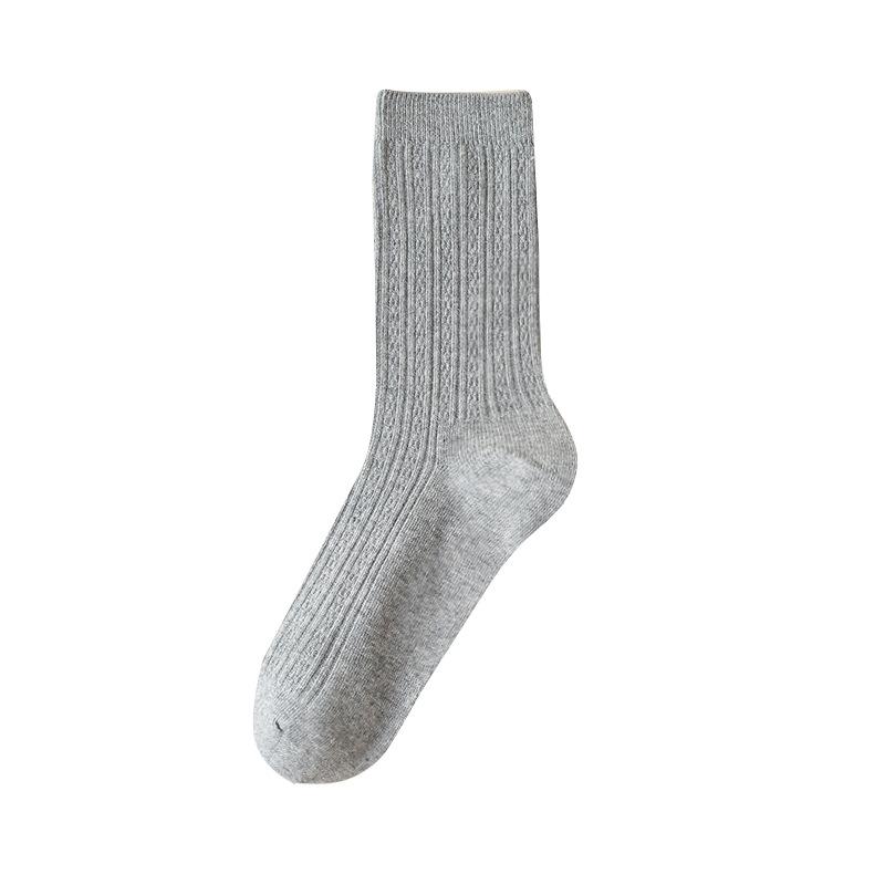 5 Pairs Boneless White Socks Women's Mid-calf Socks Autumn and Winter Cotton Tide Grey Double Needle Anti-pilling Long Stacked Socks