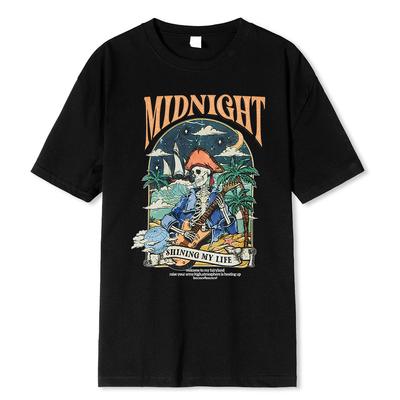 Shining My Life Musical Cowboy Skeleton Print Print Men Clothes T-Shirts High Quality Loose Tops Breathable Tee