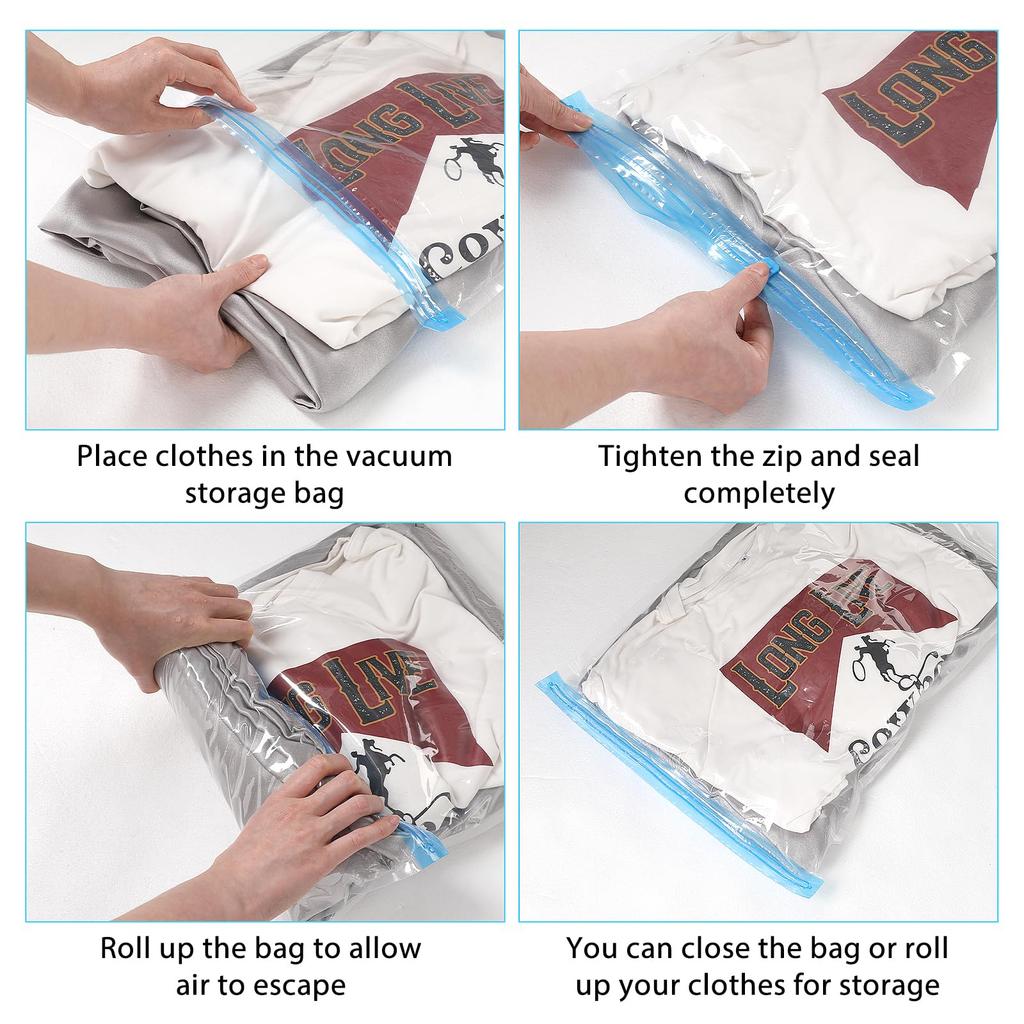 5 Packs Roll-up Storage Bags, Travel Compression Bags Reusable Space Saver Bags Vacuum Storage Bags for Clothes Organizer