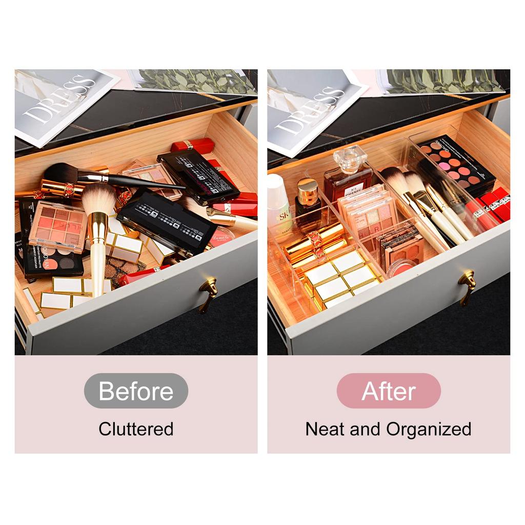 Clear Makeup Organizer for Drawer, Makeup Storage Box Drawer Divider for Vanity, Countertop, Bathroom, Kitchen Cabinet
