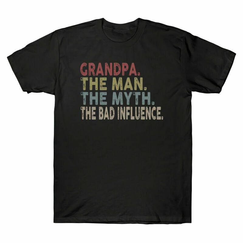 Grandpa The Man The Myth The Bad Influence Vintage Men s T-Shirt Cotton Tee Unisex T-Shirt XL