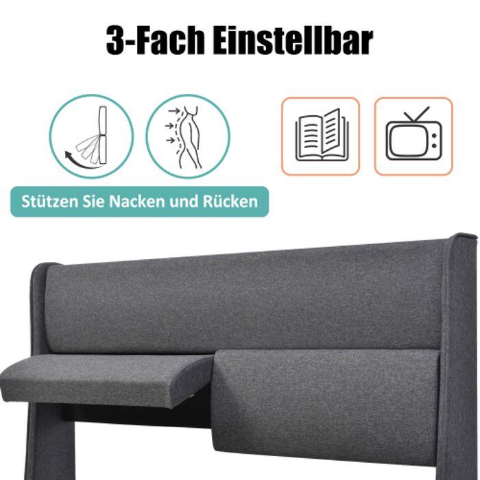 Lit Rembourré Tête De Lit Réglable Double Avec Cadre De Lit En Lin, 160x200 Avec Sommier À Lattes (sans Matelas)