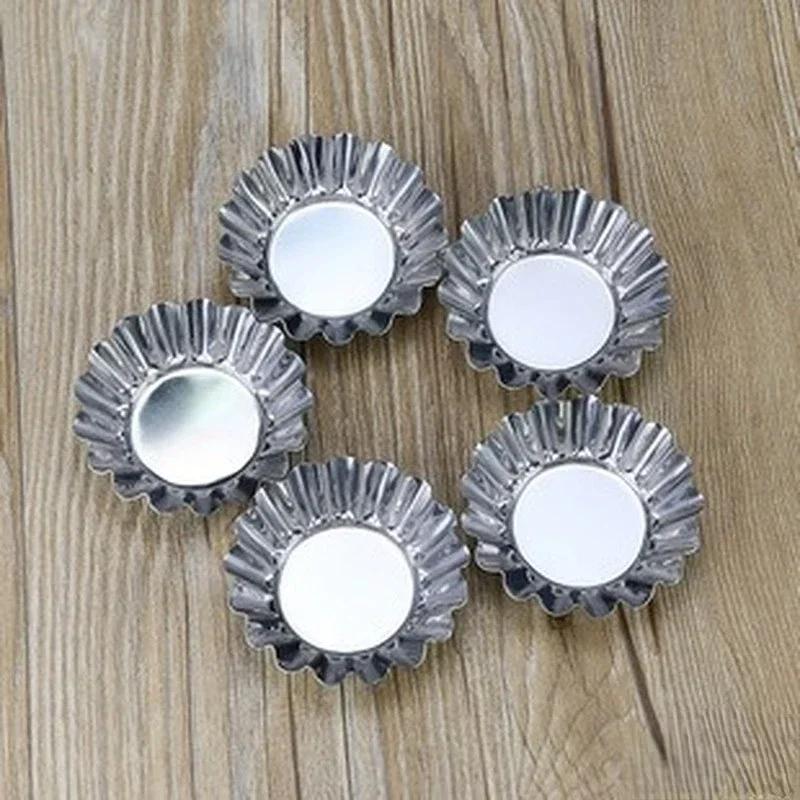 10 Pcs Nonstick Reusable Baking Mold for Cupcake, Egg Tart, Cookie, Pudding and Cake, Silver Stainless Steel Pastry Tools