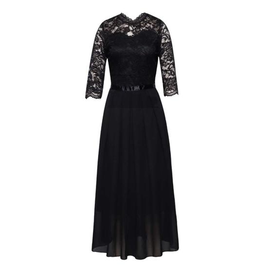 Bridesmaid Dress for Women Lace Patchwork Formal Gowns Crew Neck