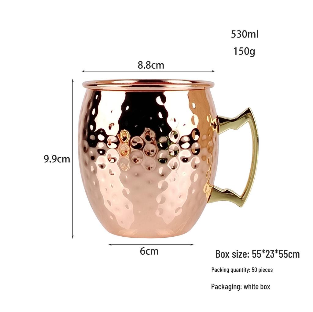 Hammered Stainless Steel Moscow Mule Mug - Copper-Plated European Cocktail Cup