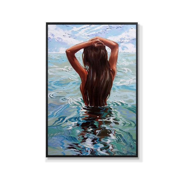 Modern Abstract Sexy Woman Posters Prints Beach Swimming Wall Art Picture Canvas Painting for Living Room Home Aesthetic Decor