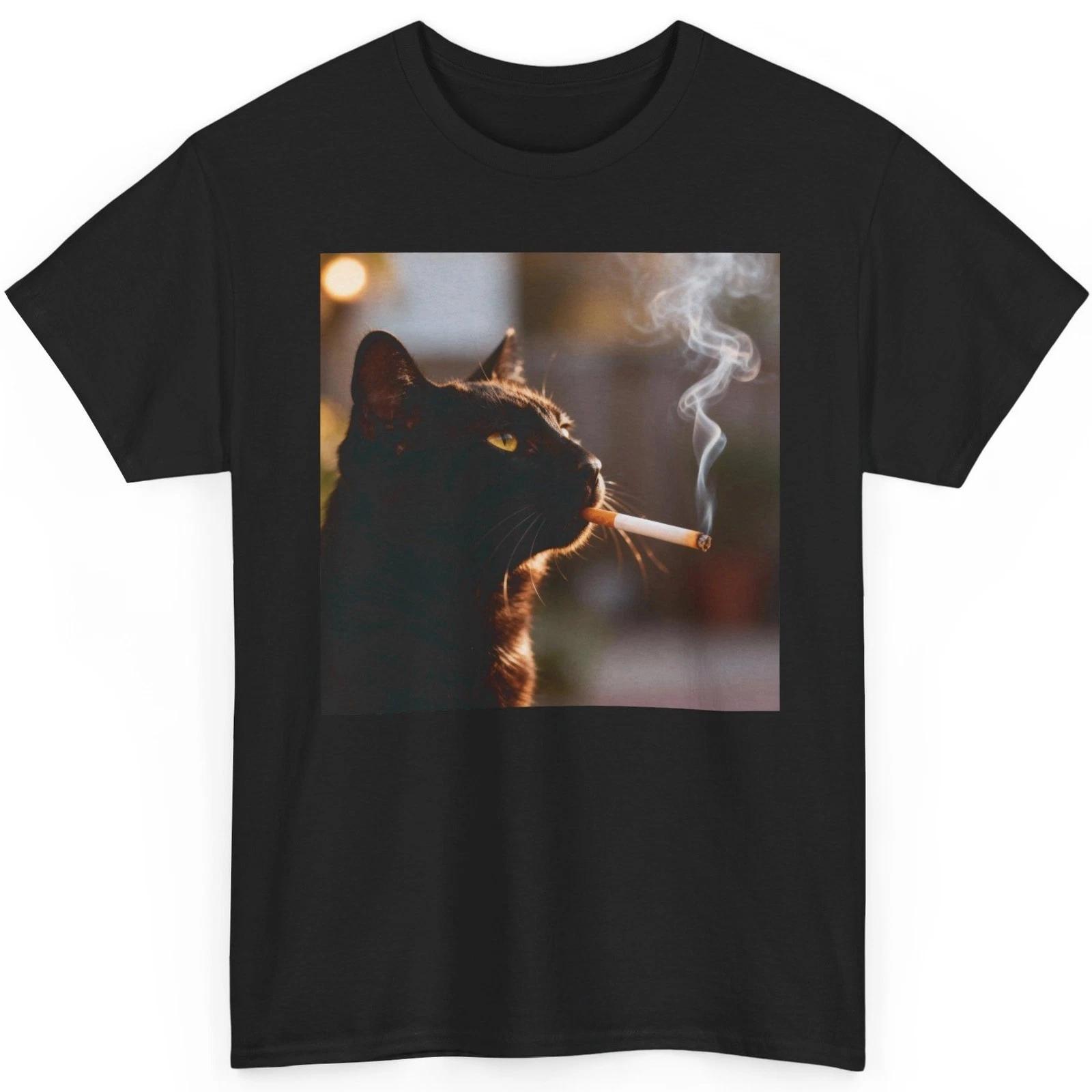 Black Cat Cigarette Parody Shirt Funny Smoking Kitten Meme Gift 4XL