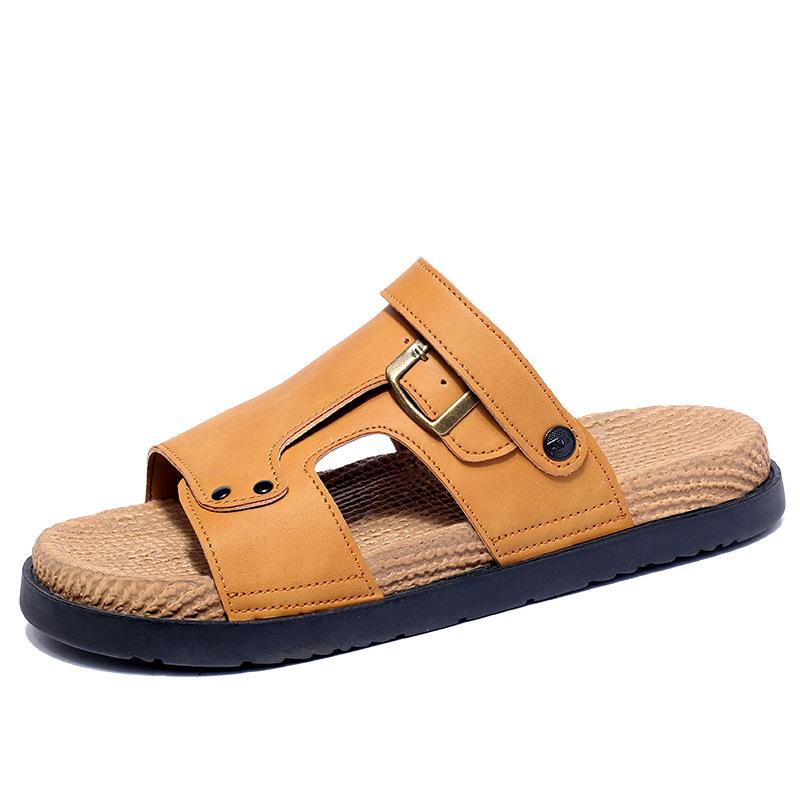 

Sandals summer men s thick-soled breathable outer wear one-word slippers men s large-size outdoor sports seaside beach shoes 39