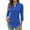 Women's Fashion Casual Lapel Short 3/4 Sleeve Color Shirt Women's Up Tops