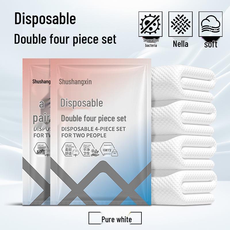 Kitty Disposable Double Bed Travel Bedding Set: 4-Piece Anti-Dirty Sheet, Quilt Cover & Sleeping Bag