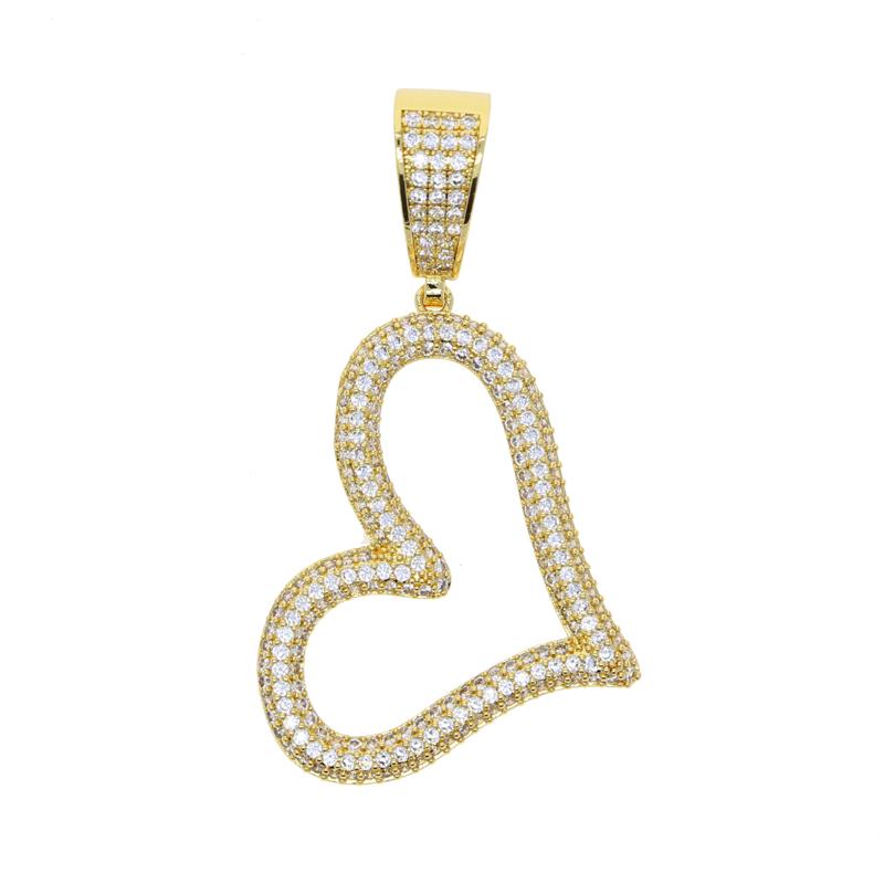 Valentine's Day Gift Iced Out Bling Micro 5A CZ Cubic Zirconia Paved Hollow Heart Pendant Necklace Hip Hop Fashion Jewelry