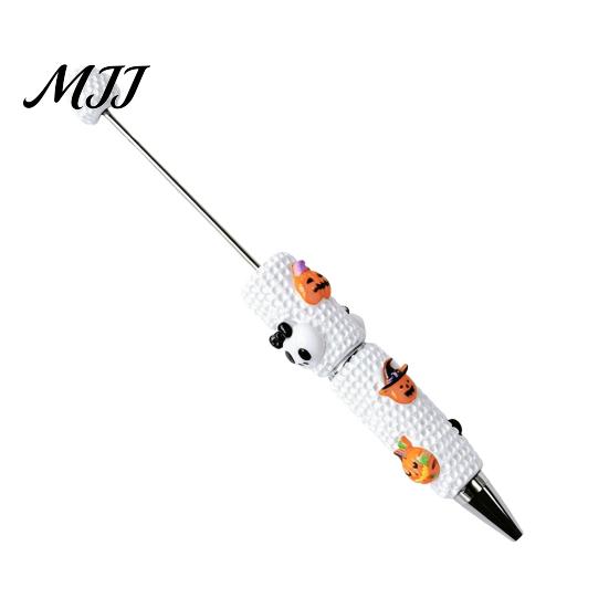 Unique DIY Crafting Supplies Halloween Rhinestone Beadable Pen, Sparkly Cat Pumpkin Ghost Plastic Beaded Cartoon Writing Pens Glitter Black
