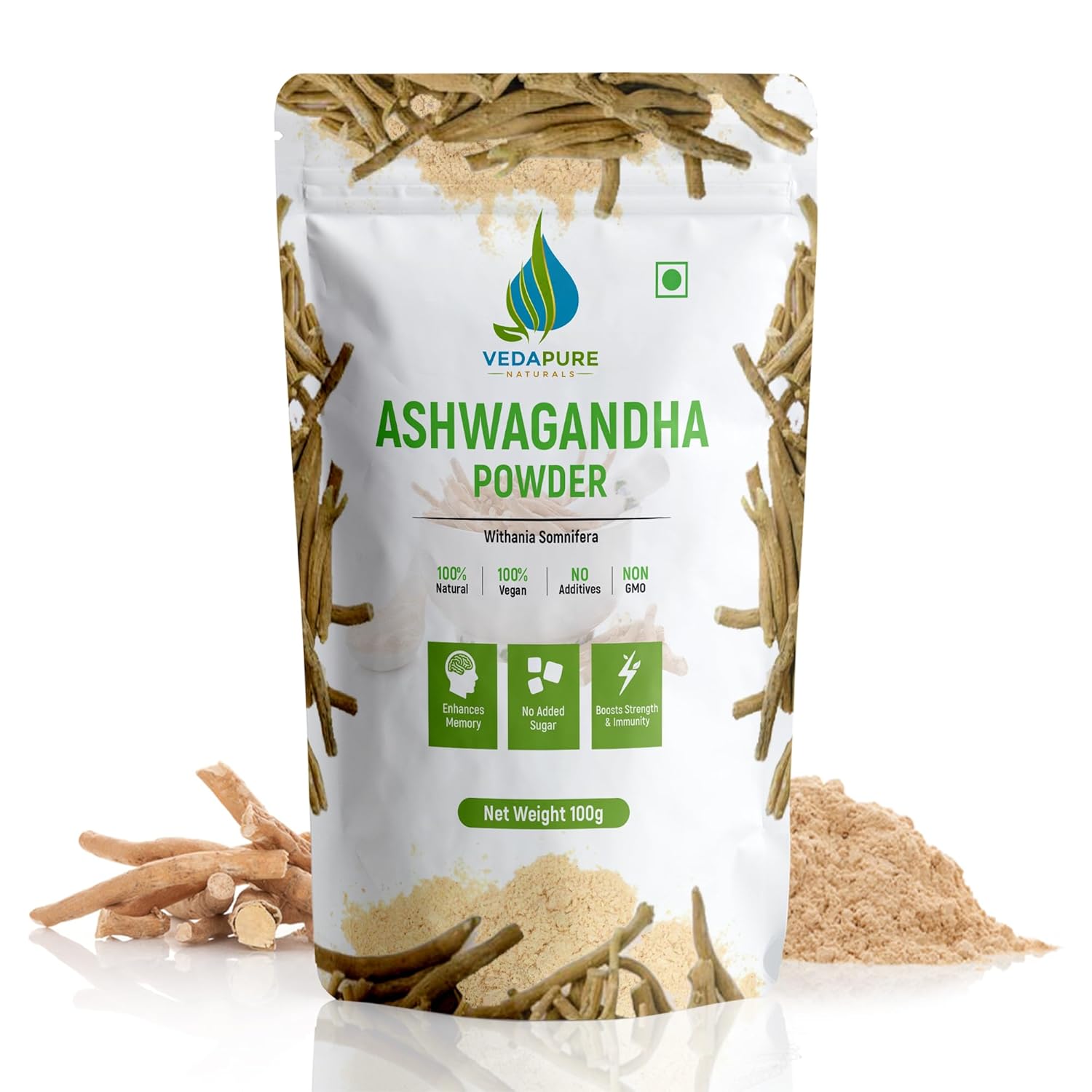 

Vedapure Ashwagandha Powder, Aswagandha For Stress Relief & Anxiety Relief | 100gm 0.2lbs