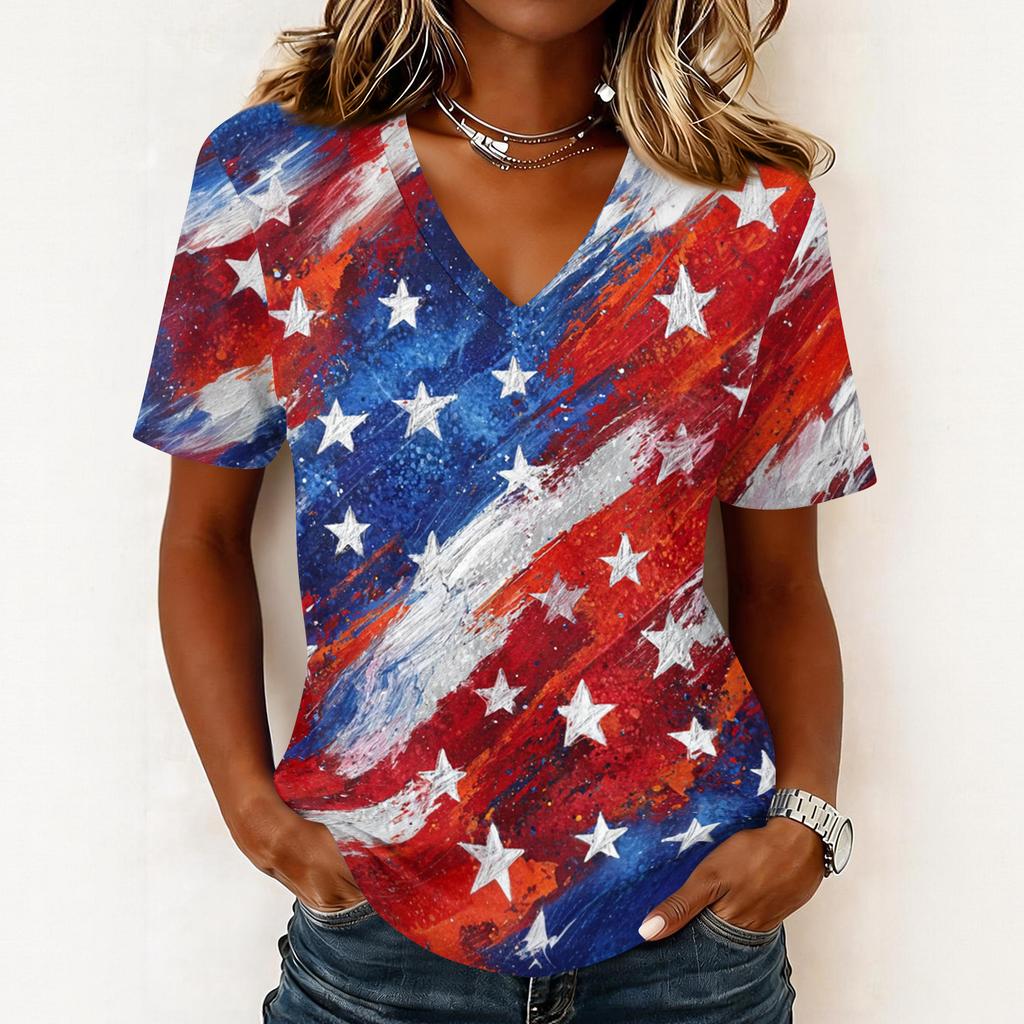 Shirts For Women Trendy V Neck T Shirts Casual Printed Blouse Tops For Women