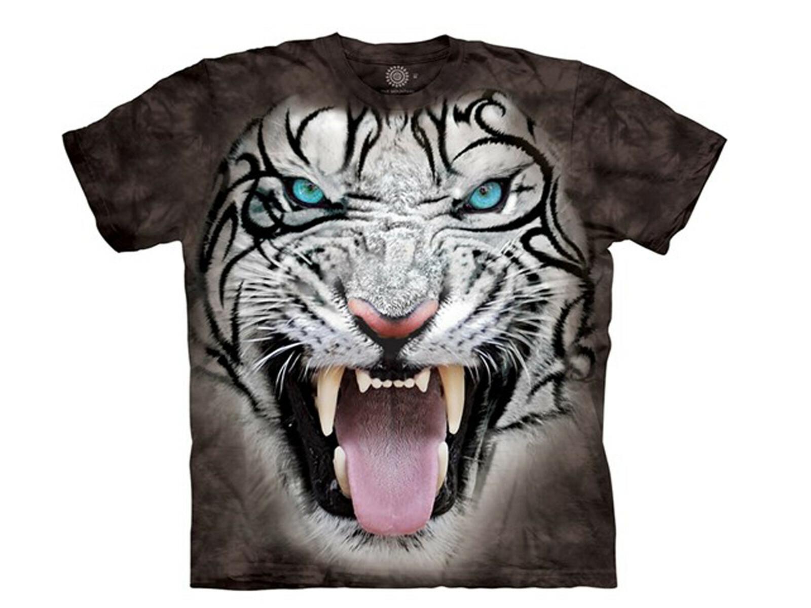 The Mountain Big Face Tribal White Tiger Black Mens T-Shirt NWT M