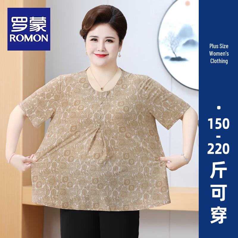 ROMON Women s Plus Size Cotton Silk Short Sleeve Top 7XL