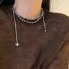 Korea personalized design cross leather winding necklace metal cold wind collarbone chain necklace