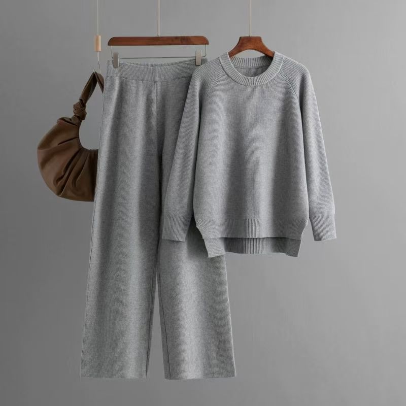Fashion Wind Thick Loose Knitting Sweater Pants Suit Knitted Sweater and Pants Set